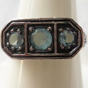 A aquamarine gemstone trilogy ring, 925 silver, size 6, Art Deco style